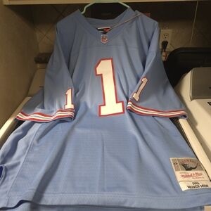 Warren Moon #1 Light Blue NFL Jersey with Red and White Accents